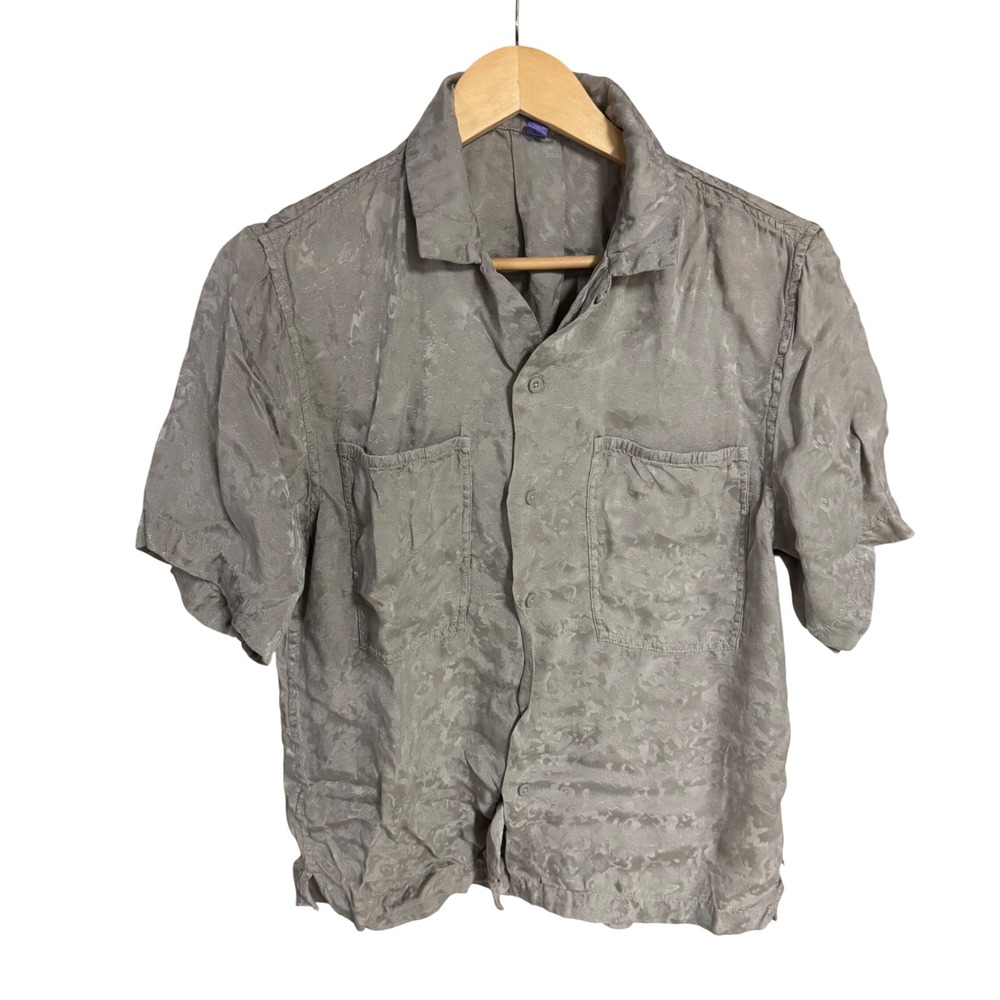 Lululemon Mens Short Sleeve Button Down Shirt Jacquard Camo Grey Green Small